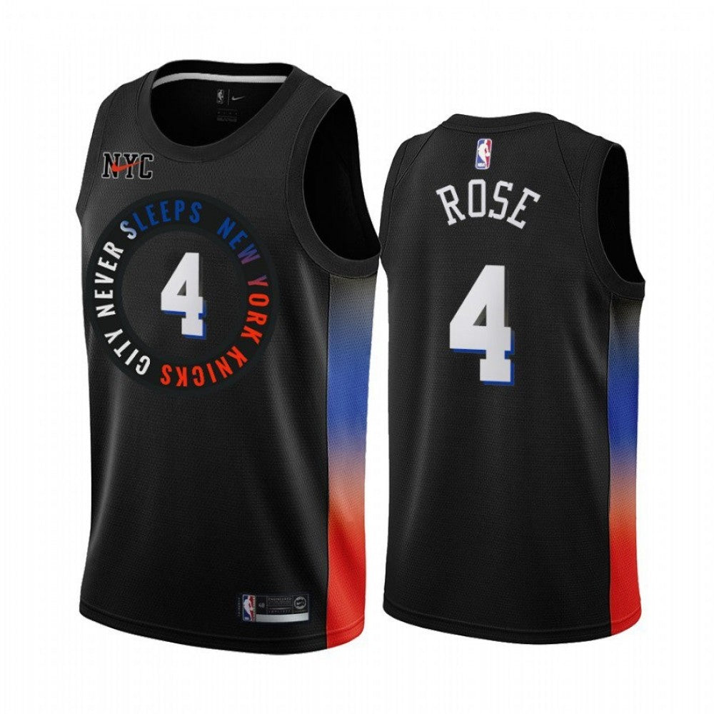 Men's New York Knicks Derrick Rose #4 Nike Black 202021 Swingman NBA Jersey - City Edition
