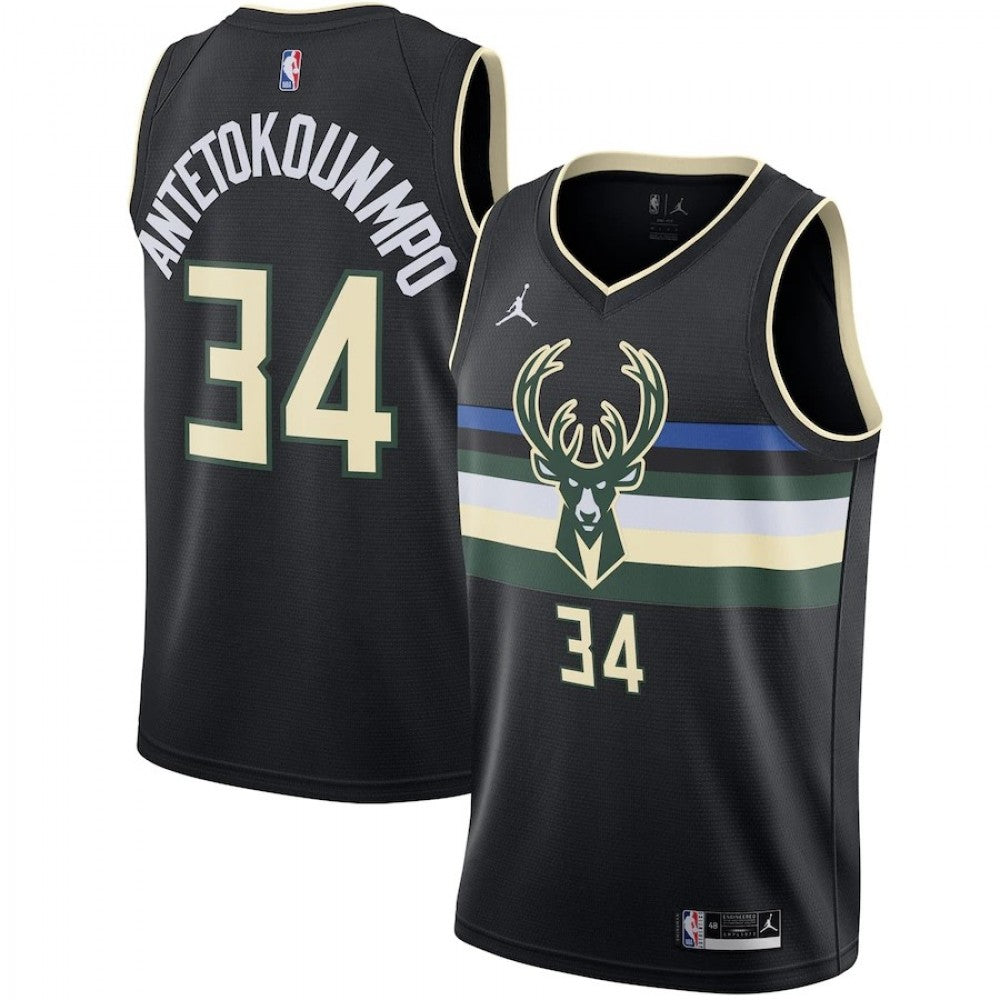 Men's Milwaukee Bucks Antetokounmpo #34 Jordan Black 20/21 Swingman NBA Jersey - Statement Edition
