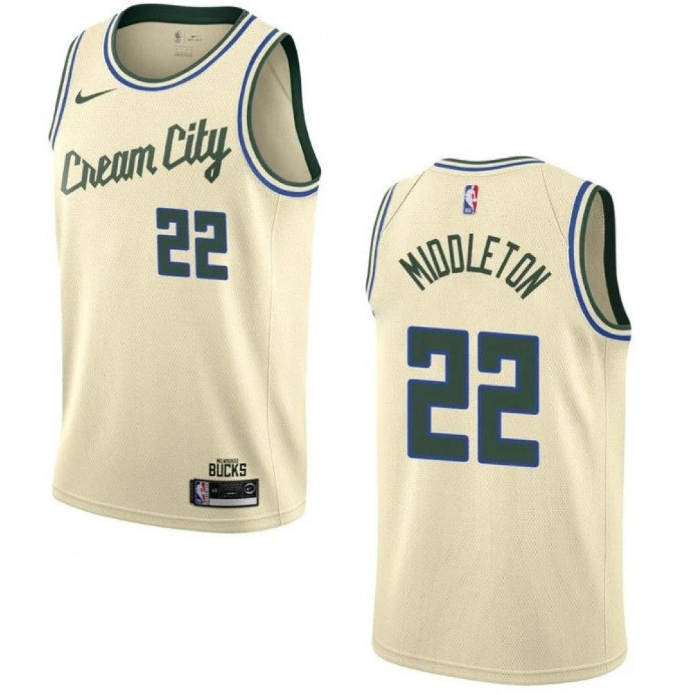 Men's Milwaukee Bucks Khris Middleton #22 Nike White Cream Swingman NBA Jersey - City Edition