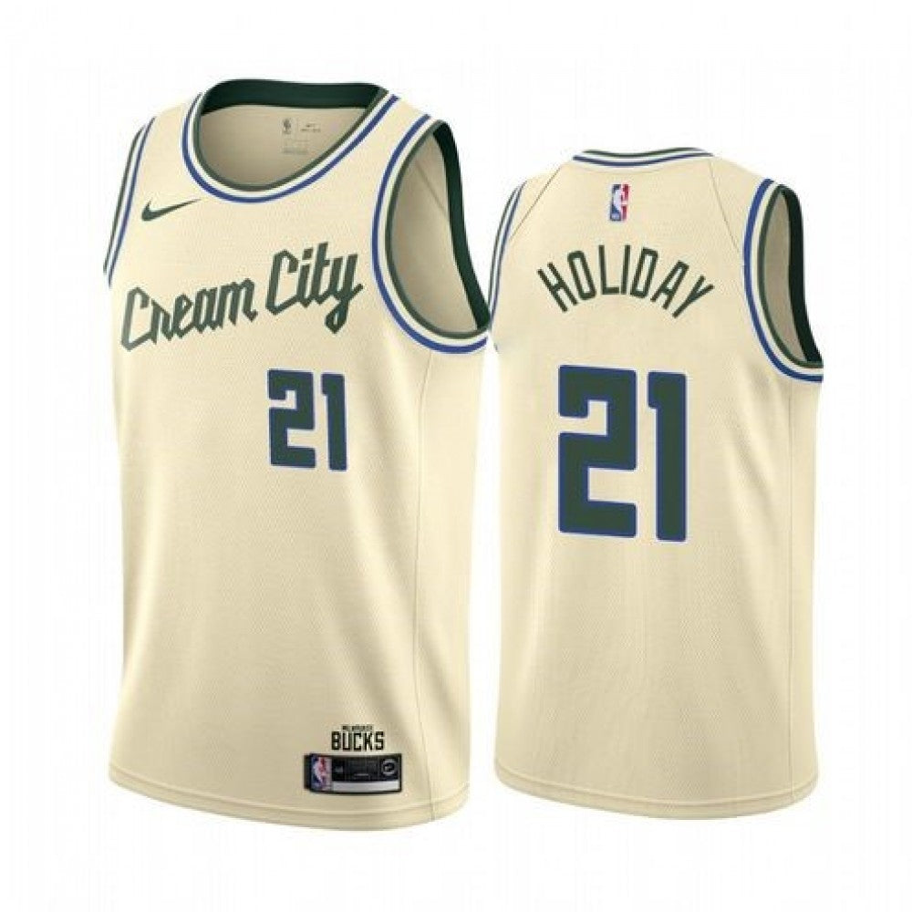 Men's Milwaukee Bucks Jrue Holiday #21 Nike White Cream Swingman NBA Jersey - City Edition