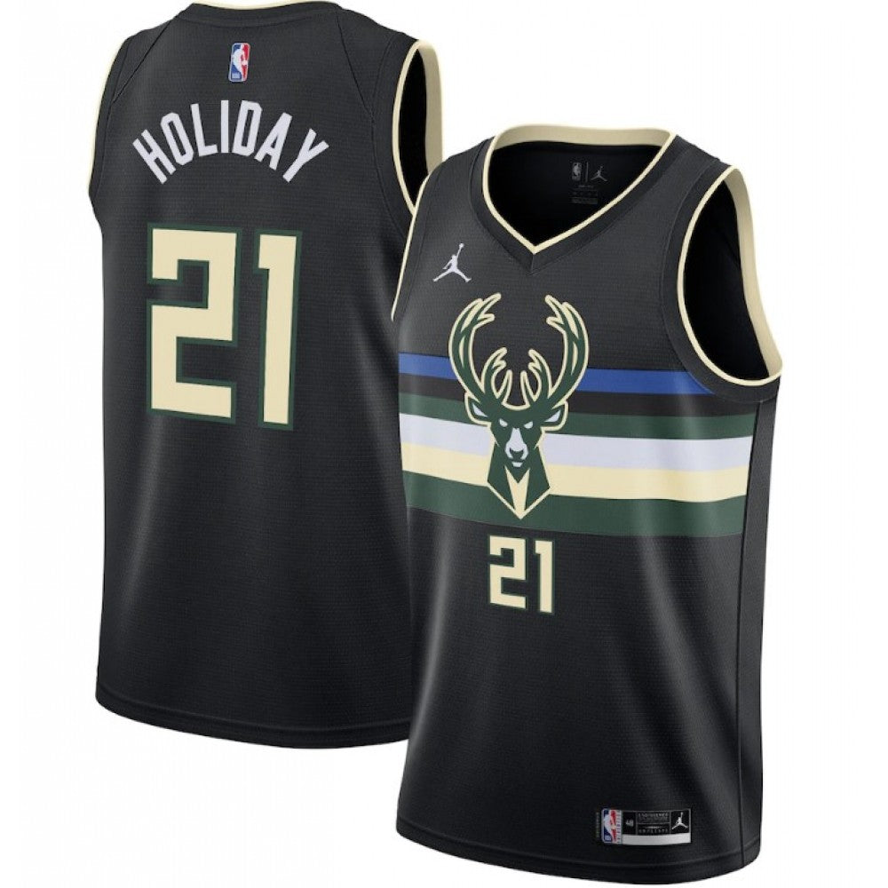 Men's Milwaukee Bucks Jrue Holiday #21 Jordan Black 2020/21 Swingman NBA Jersey - Statement Edition