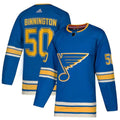 Men's St. Louis Blues Jordan Binnington #50 adidas Light Blue Alternate Authentic NHL Jersey