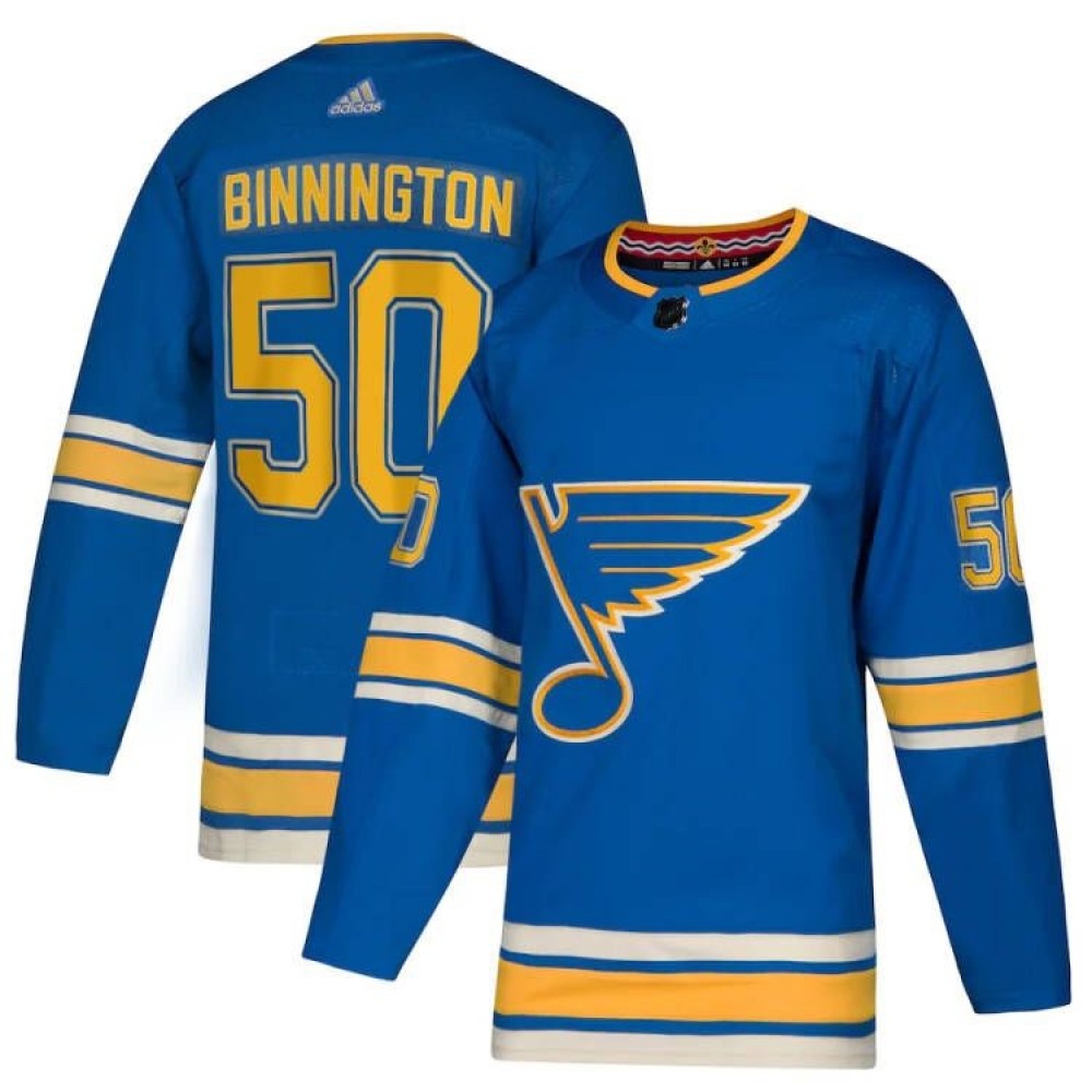 Men's St. Louis Blues Jordan Binnington #50 adidas Light Blue Alternate Authentic NHL Jersey