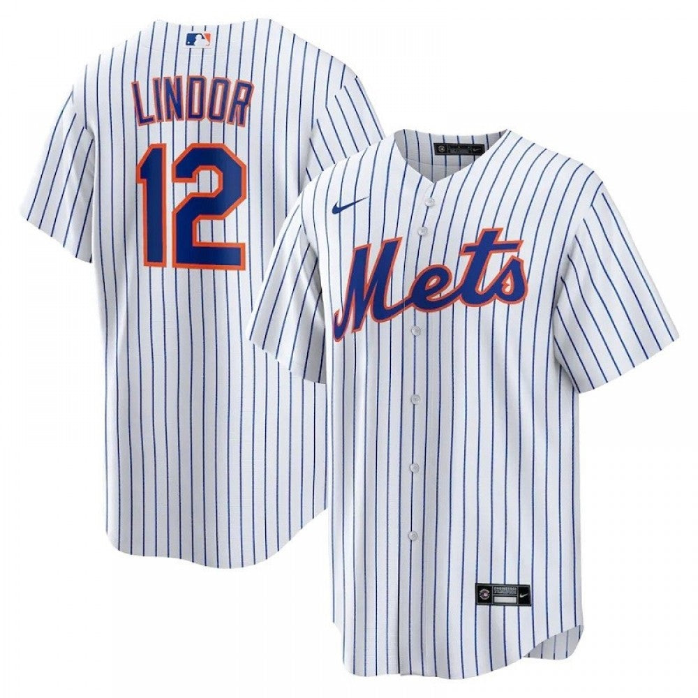 Men's New York Mets Francisco Lindor #12 Nike White&amp;Royal Home 2020 MLB Jersey