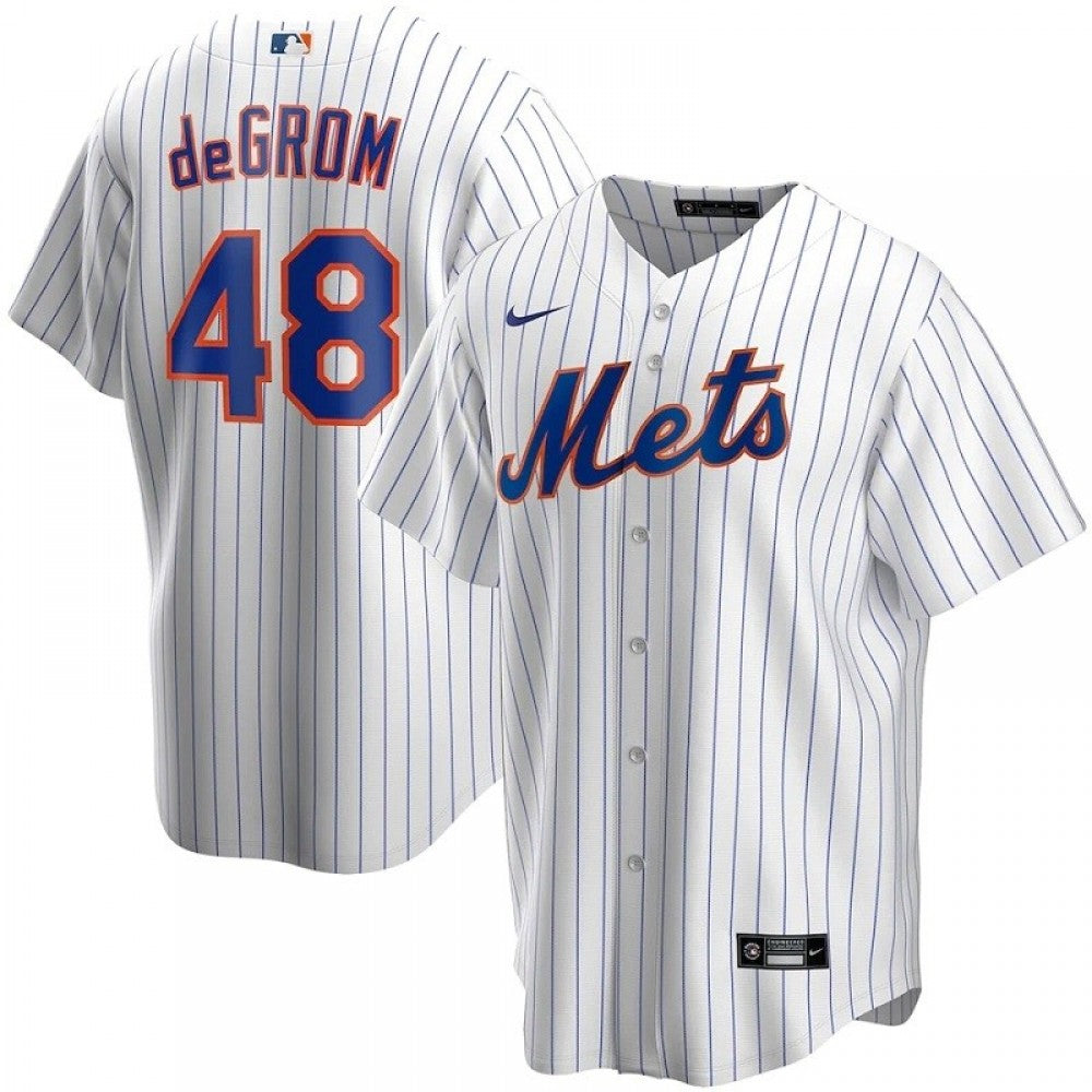 Men's New York Mets Jacob deGrom #48 Nike White&amp;Royal Home 2020 MLB Jersey