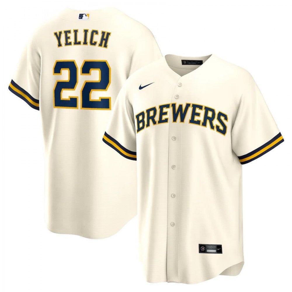 Men's Milwaukee Brewers Christian Yelich #22 Nike Cream Home 2020 MLB Jersey