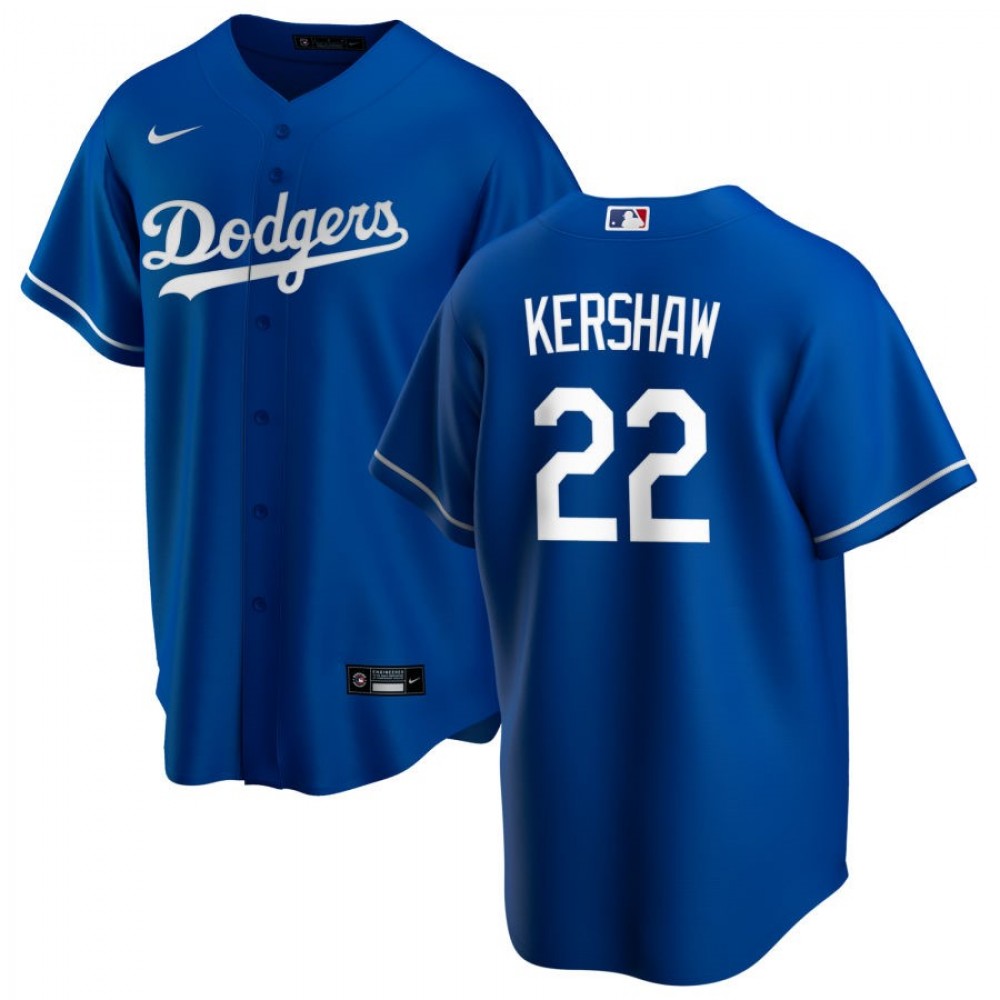 Men's Los Angeles Dodgers Clayton Kershaw #22 Nike Royal Alternate 2020 MLB Jersey