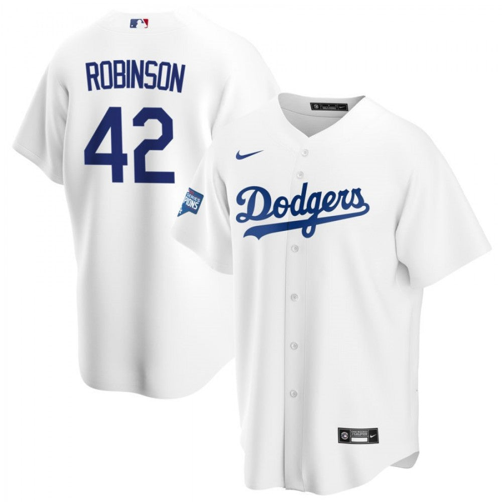 Men's Los Angeles Dodgers Jackie Robinson #42 Nike White 2020 World Series Champions Home MLB Jersey