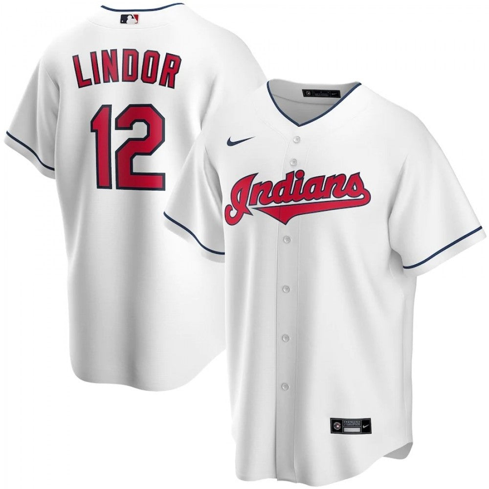 Men's Cleveland Indians Francisco Lindor #12 Nike White Home 2020 MLB Jersey