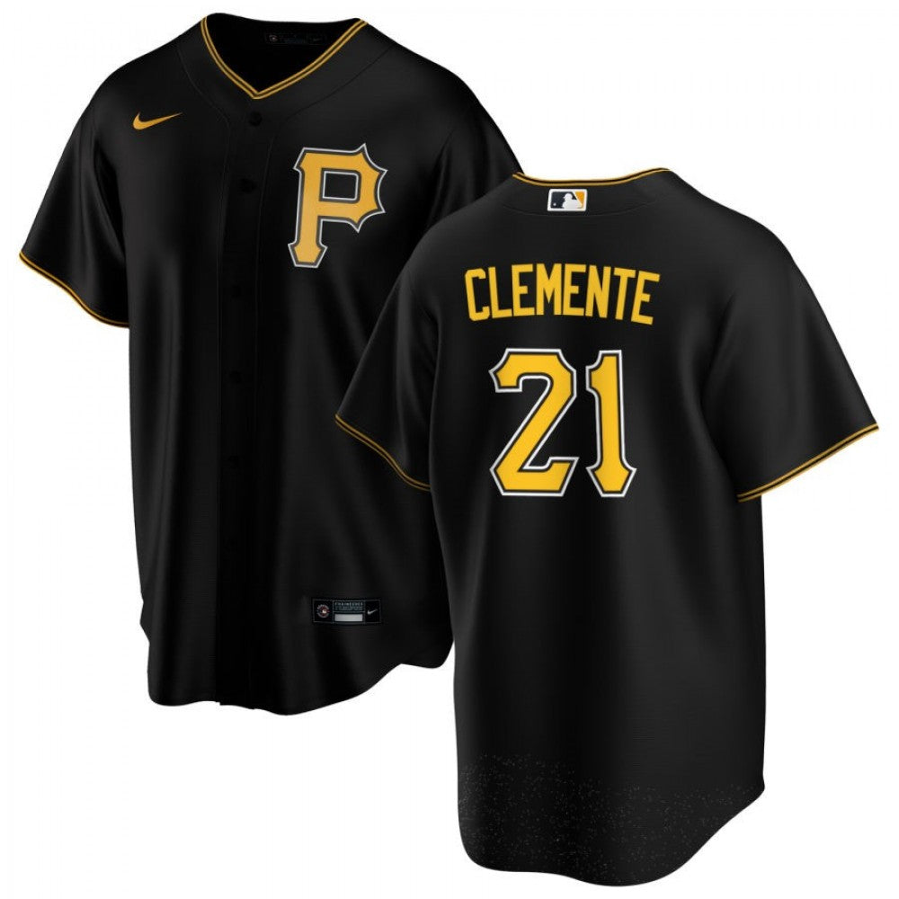 Men's Pittsburgh Pirates Roberto Clemente #21 Nike Black Alternate 2020 MLB Jersey