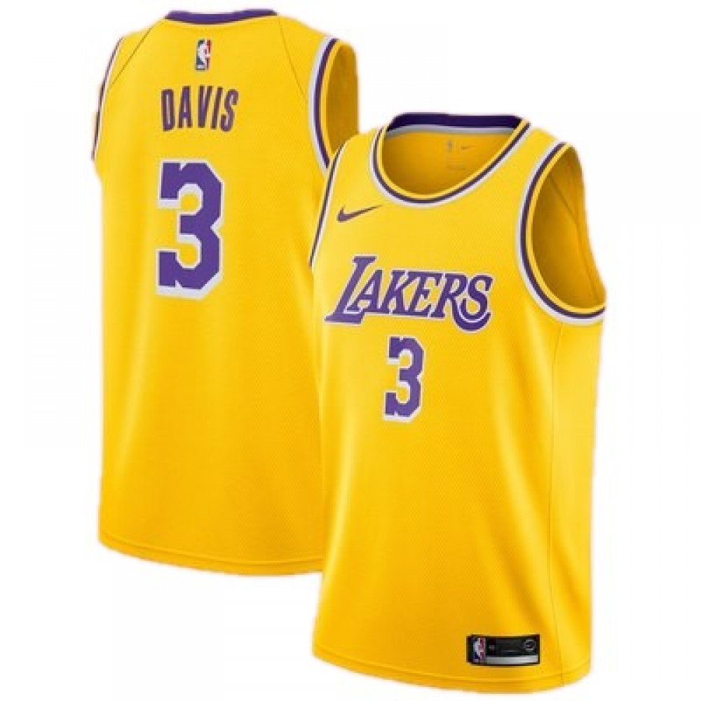 Men's Los Angeles Lakers Anthony Davis #3 Yellow 18-19 Swingman NBA Jersey - Icon Edition
