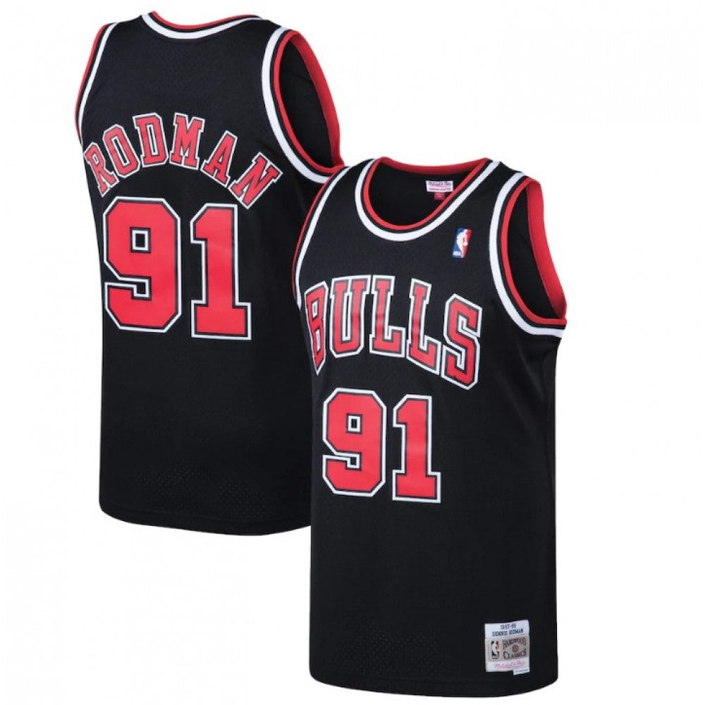 Men's Chicago Bulls Dennis Rodman #91 Throwback Black 97-98 Hardwood Classics Swingman NBA Jersey
