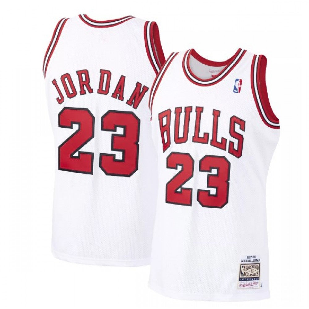 Men's Chicago Bulls Michael Jordan #23 Throwback White 1997-98 Hardwood Classics Player NBA Jersey