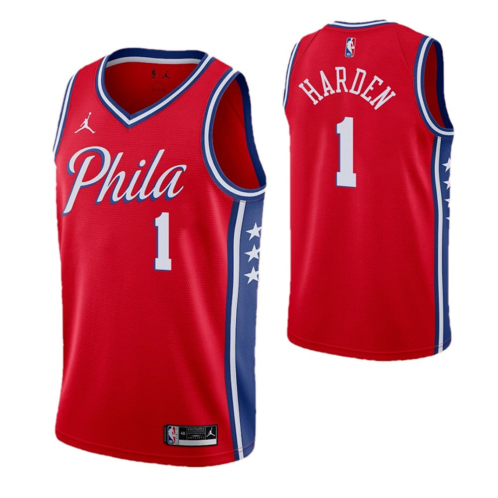 Men's Philadelphia 76ers James Harden #1 Jordan Red Swingman NBA Jersey - Icon Edition