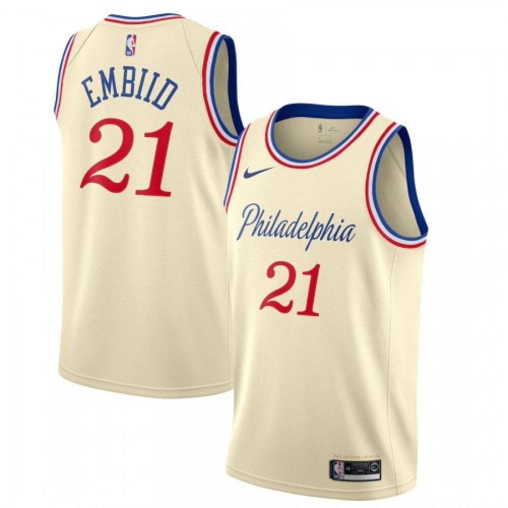 Men's Philadelphia 76ers Joel Embiid #21 Nike Cream 2019/20 Finished Swingman NBA Jersey - City Edition
