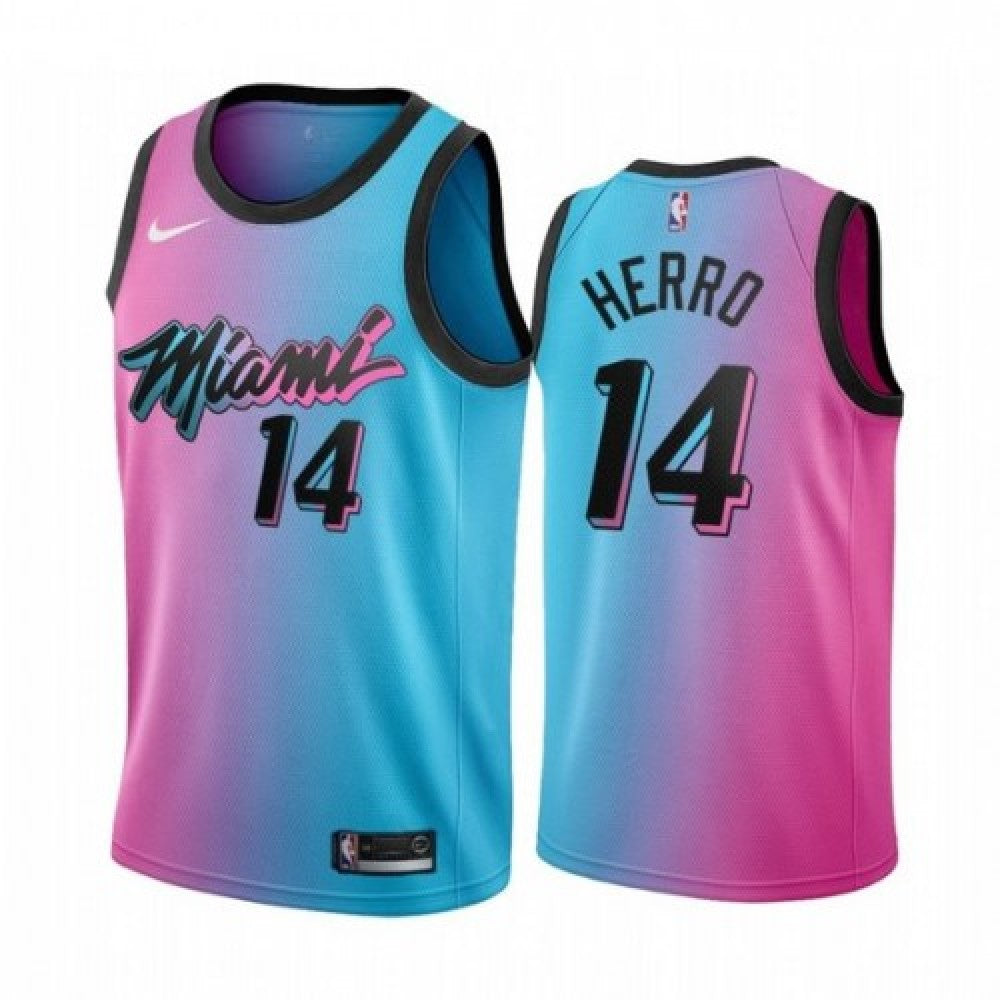 Men's Miami Heat Tyler Herro #14 Blue&amp;Pink 20/21 Swingman NBA Jersey - City Edition