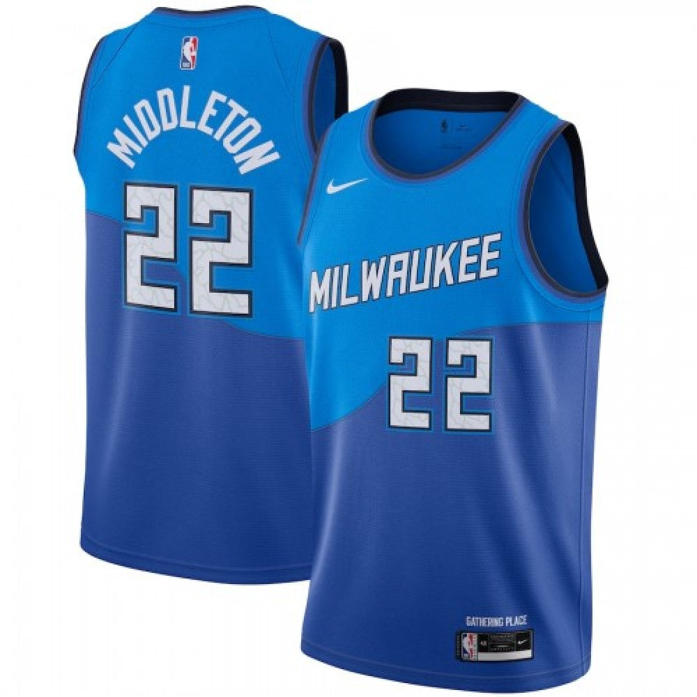 Men's Milwaukee Bucks Khris Middleton #22 Nike Blue 2020/21 Swingman Player NBA Jersey C City Edition