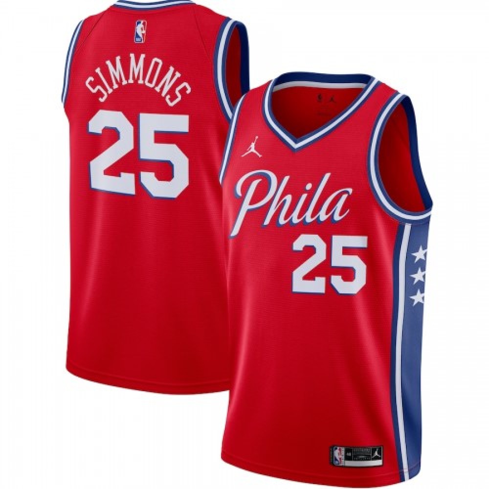 Men's Philadelphia 76ers Ben Simmons #25 Jordan Red 2020/21 Swingman NBA Jersey-Statement Edition