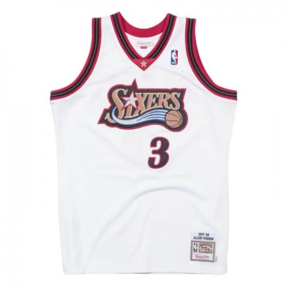 Men's Philadelphia 76ers Allen Iverson #3 Throwback White 1997-98 Hardwood Classics NBA Jersey