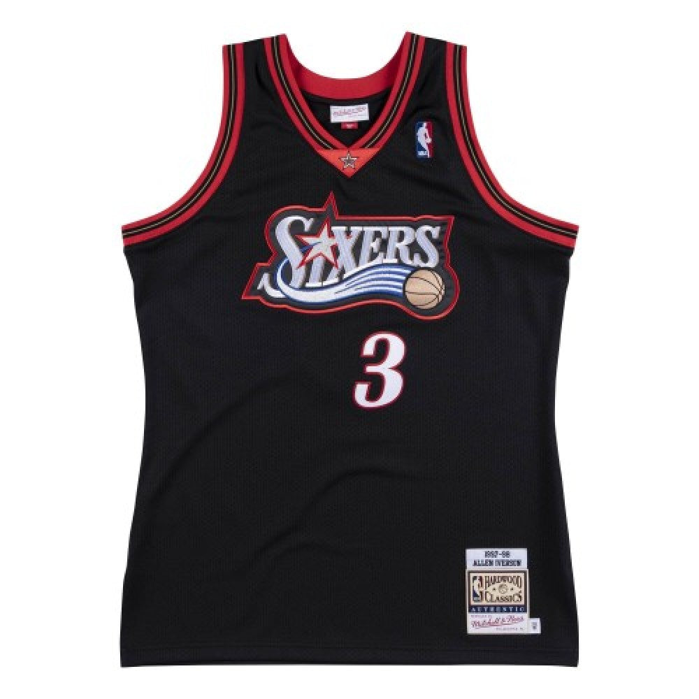 Men's Philadelphia 76ers Allen Iverson #3 Throwback Black 1997-98 Hardwood Classics NBA Jersey