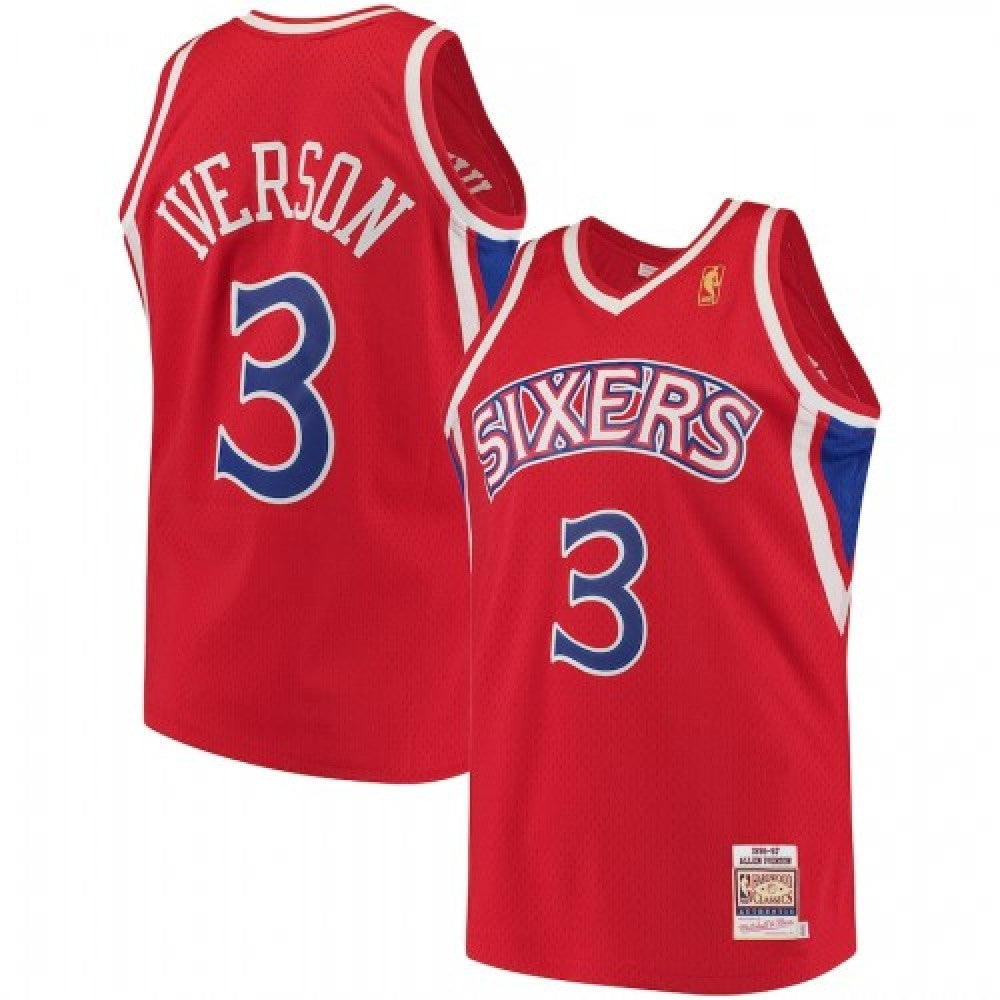 Men's Philadelphia 76ers Allen Iverson #3 Throwback Red Hardwood Classics NBA Jersey