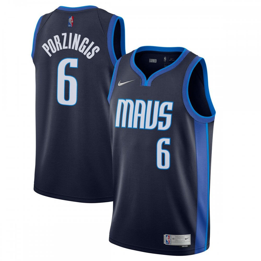 Kristaps Porzingis Dallas Mavericks Nike 2020/21 Swingman Player NBA Jersey Navy - Earned Edition