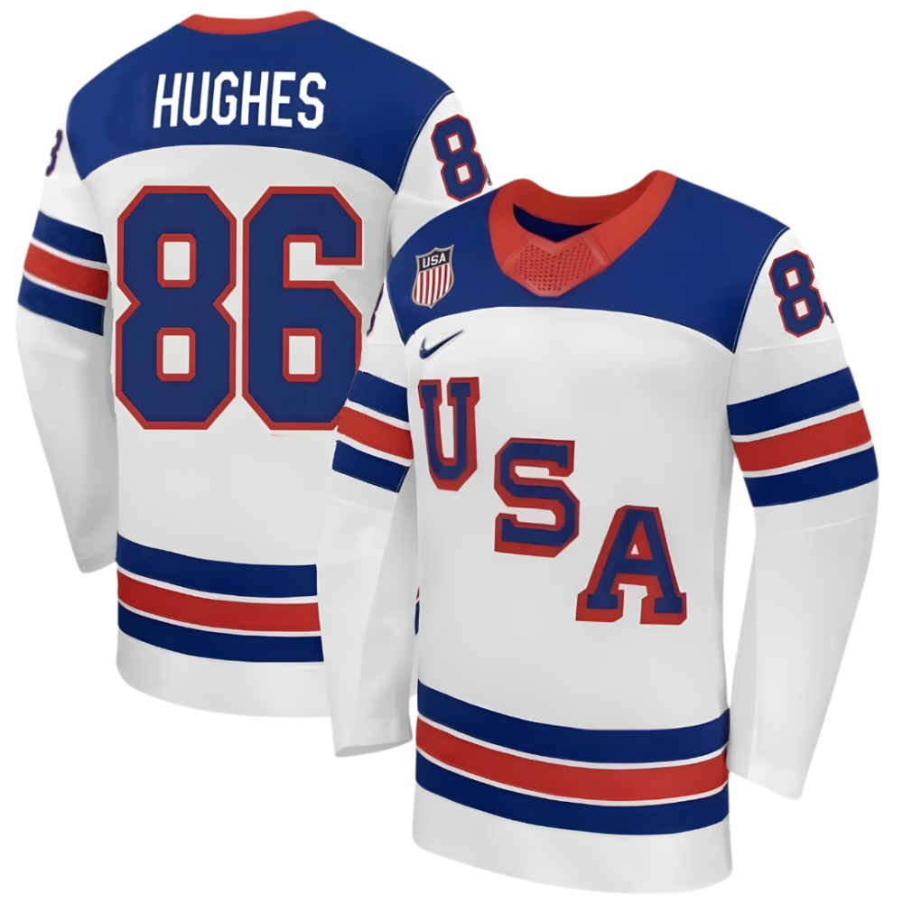 Jack Hughes USA Hockey Olympic Nike 2026 White Away Replica NHL Jersey