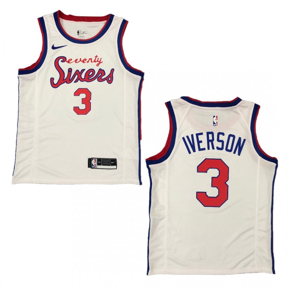 Men's Philadelphia 76ers Allen Iverson #3 Nike White Hardwood Classics Finished Swingman NBA Jersey