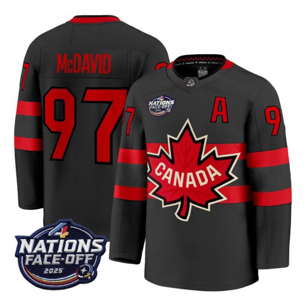 Canada Connor McDavid 2025 Black Hockey Team 4 Nations Face-Off NHL Jersey