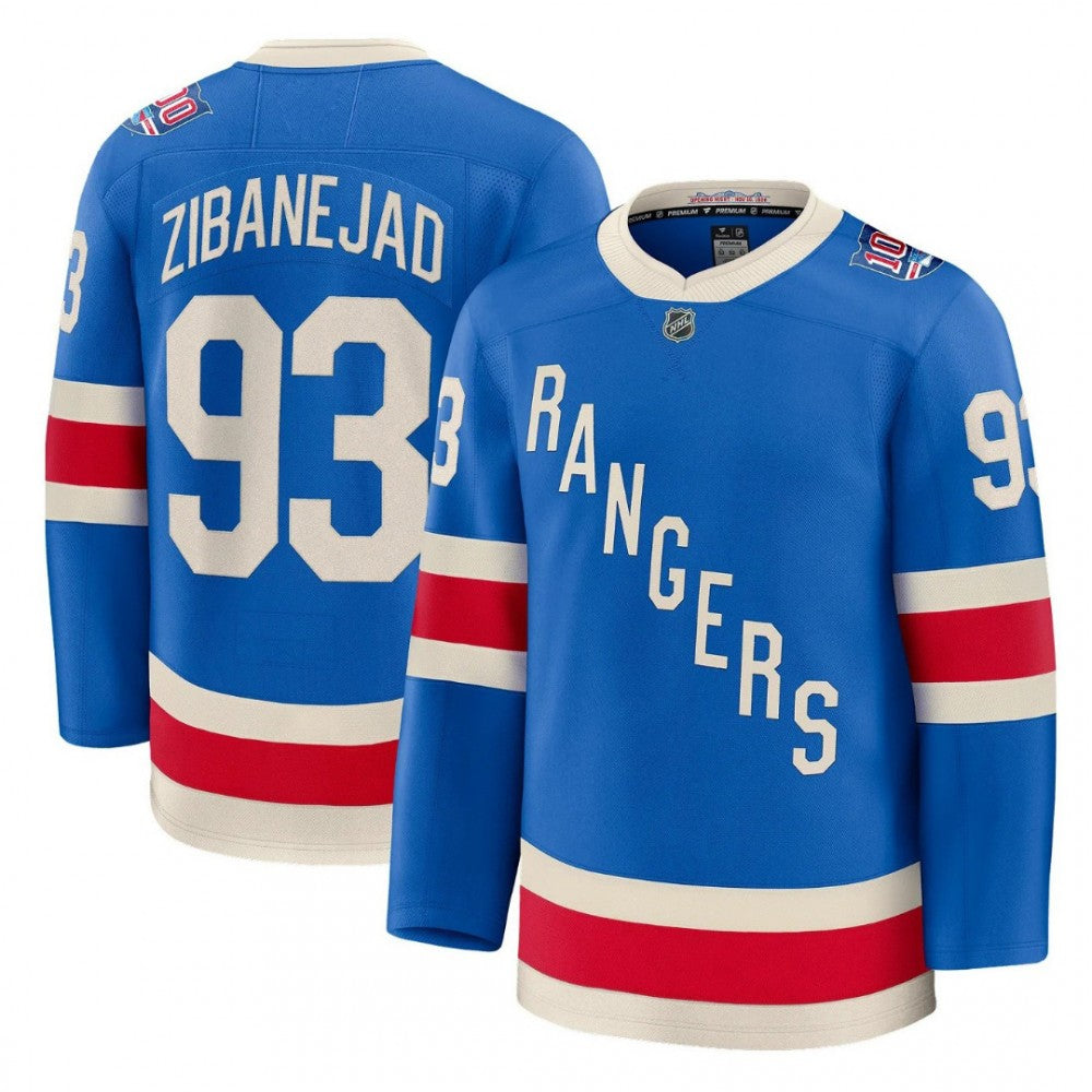 Men's New York Rangers Mika Zibanejad Blue Centennial Premium NHL Jersey