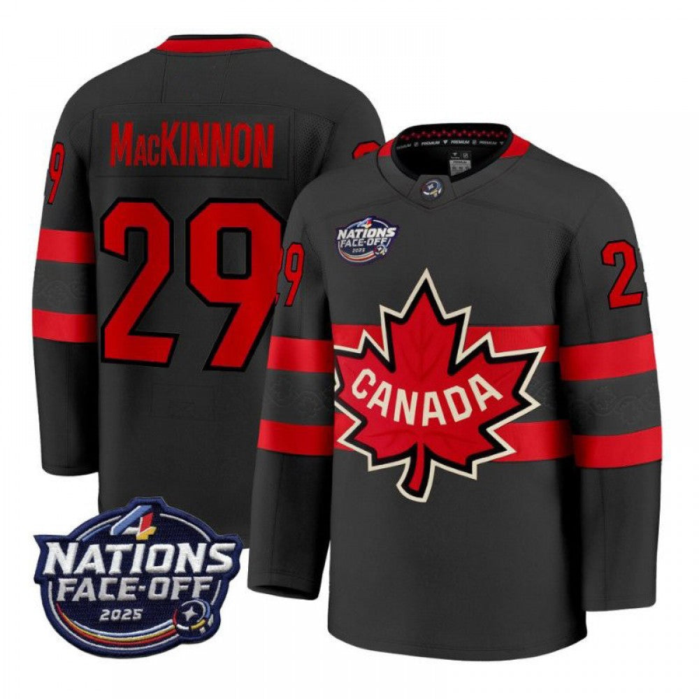 Canada Nathan MacKinnon 2025 Black Hockey Team 4 Nations Face-Off NHL Jersey