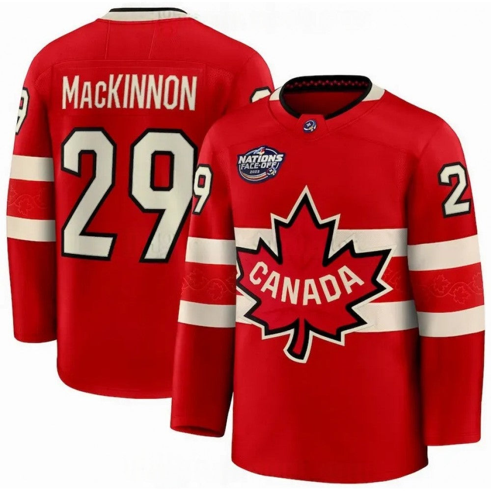 Canada Nathan MacKinnon 2025 Red Hockey Team 4 Nations Face-Off NHL Jersey