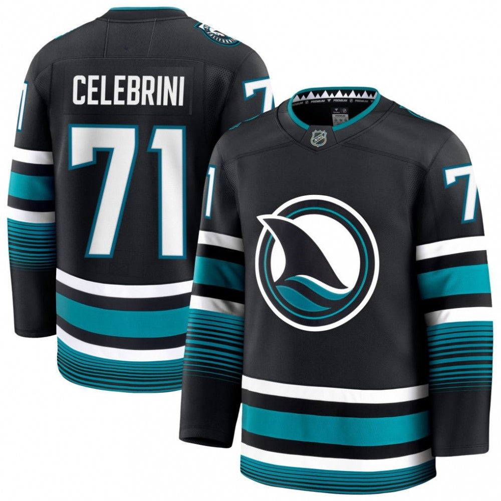 Men's San Jose Sharks Macklin Celebrini Black Alternate Premium NHL Jersey