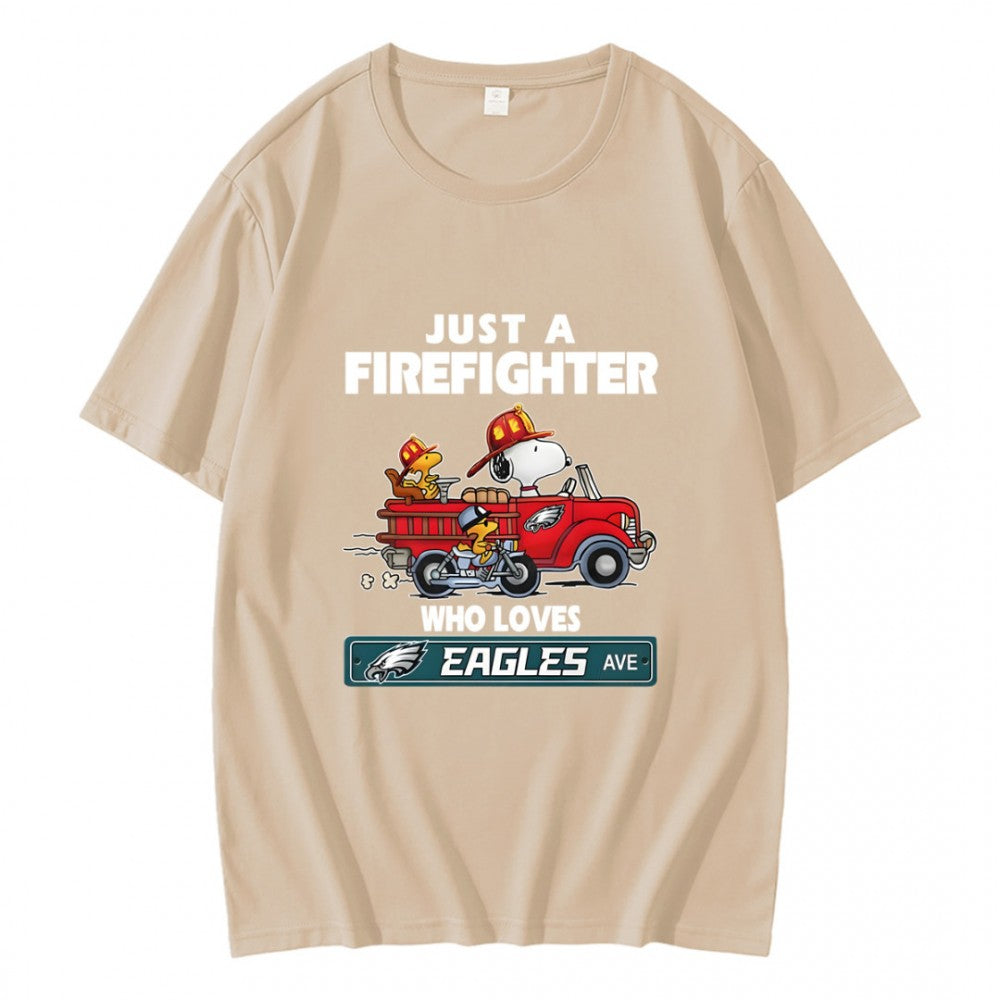 Just A Firefighter Who Loves NFL Philadelphia Eagles Peanuts T-Shirt