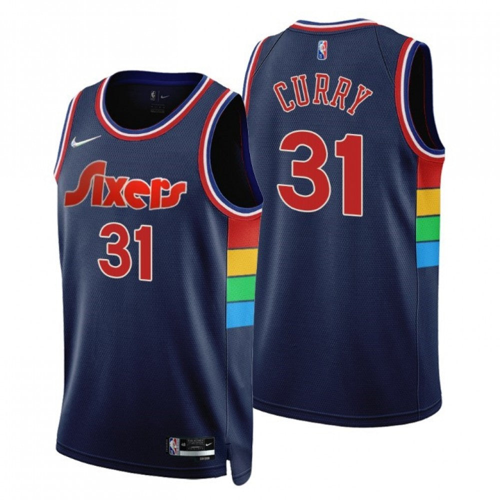 Men's Philadelphia 76ers Seth Curry #31 Nike Navy 2021/22 Swingman NBA NBA Jersey - City Edition