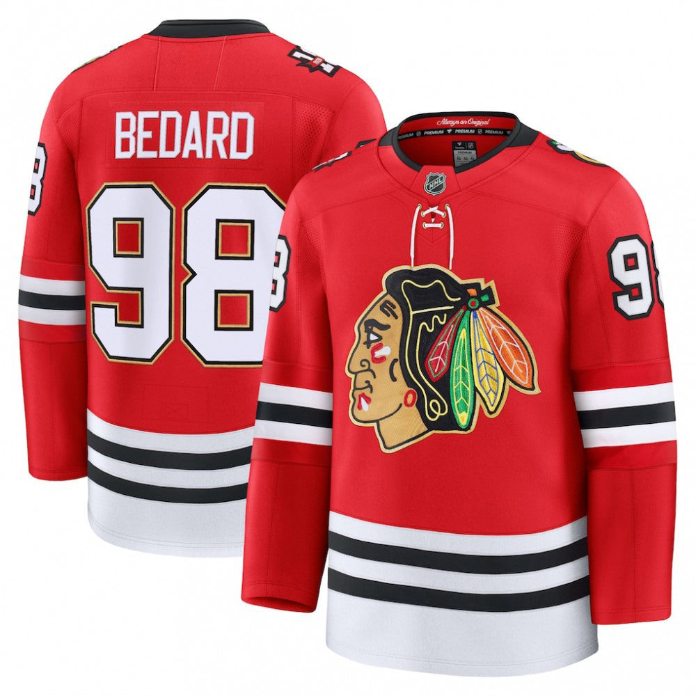 Connor Bedard Chicago Blackhawks Centennial Premium Player NHL Jersey - Red