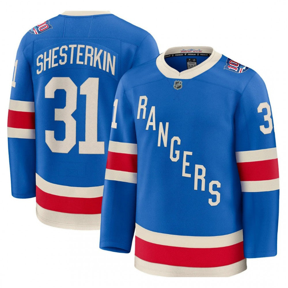 Men's New York Rangers Igor Shesterkin Blue Centennial Premium NHL Jersey