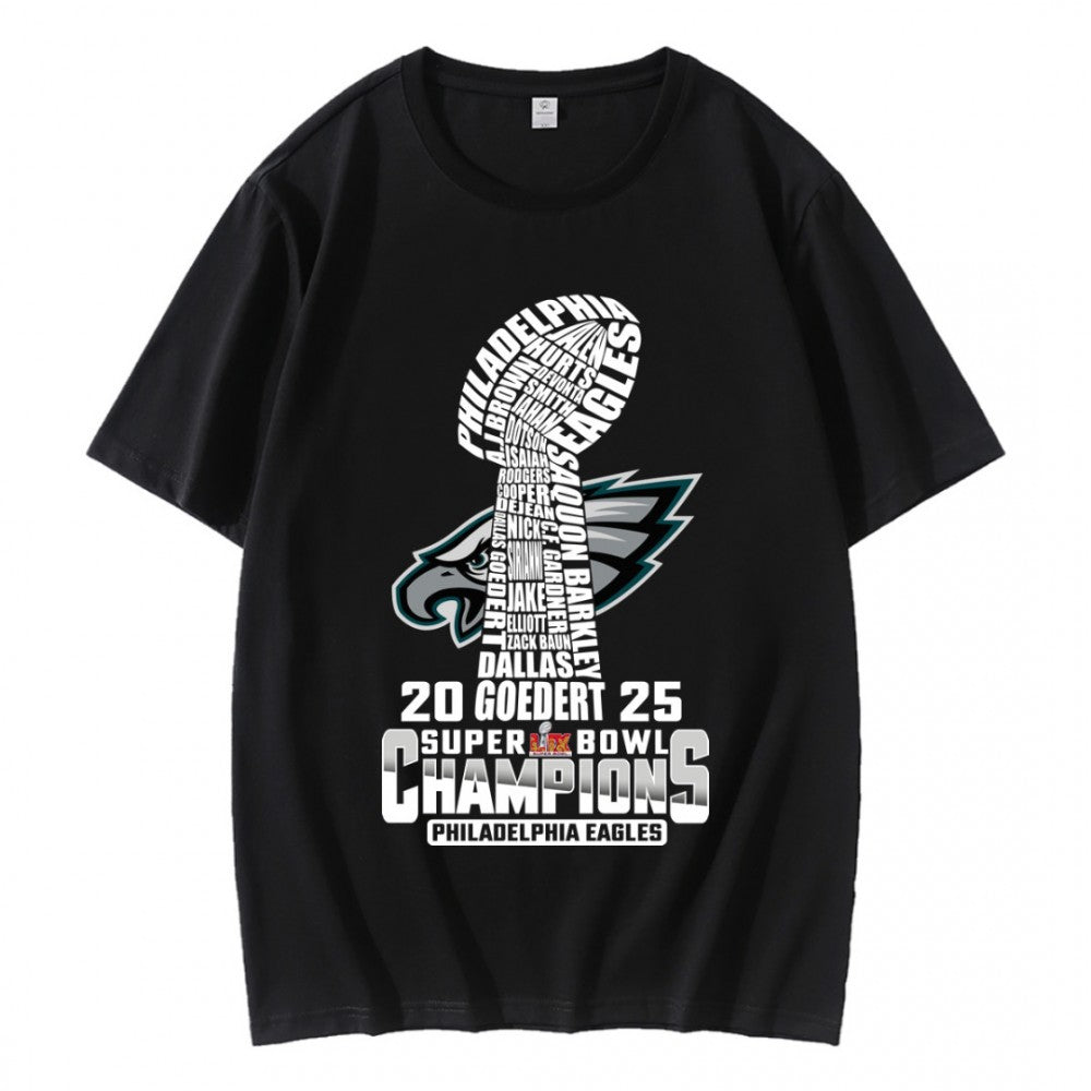 2025 LIX Super Bowl Champions Philadelphia Eagles NFL Trophy T-Shirt