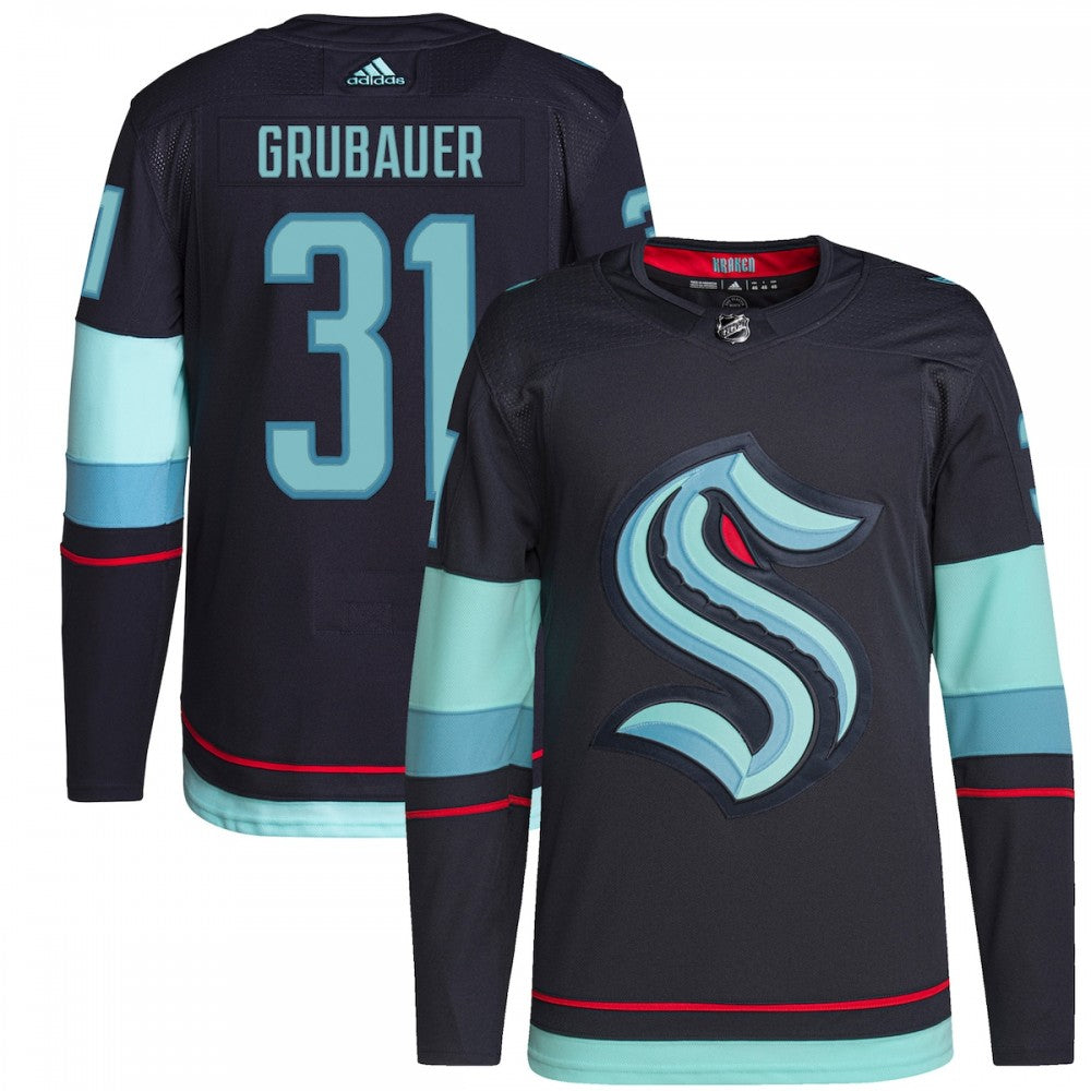 Philipp Grubauer Seattle Kraken adidas Home Authentic Primegreen Player NHL Jersey - Navy