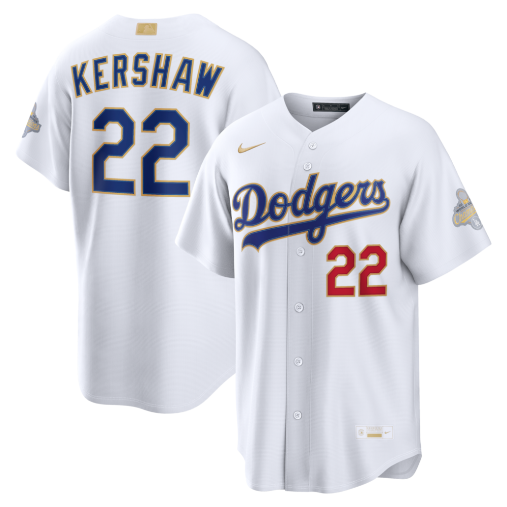 Clayton Kershaw Los Angeles Dodgers Nike 2026 Gold Collection Stadium MLB Jersey - White