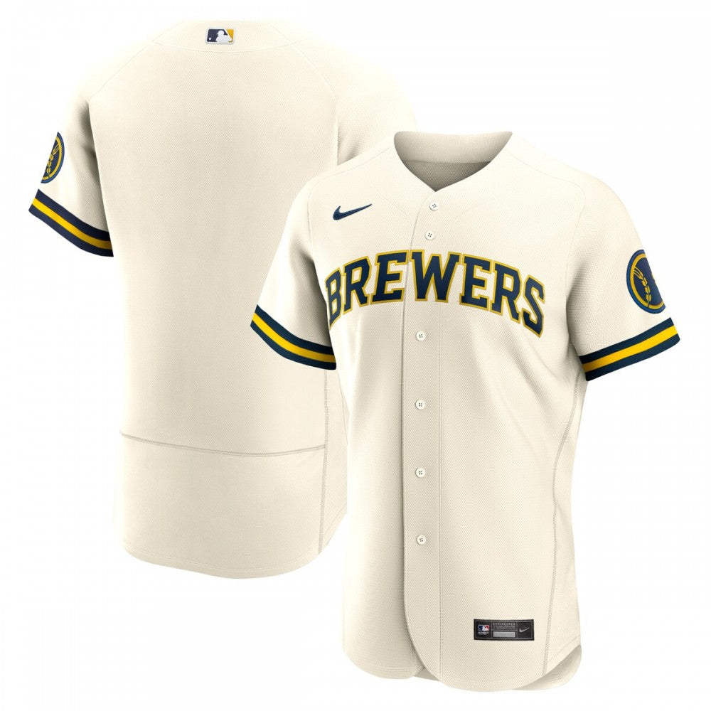 Milwaukee Brewers Nike Home Authentic Team Logo MLB Jersey - Cream