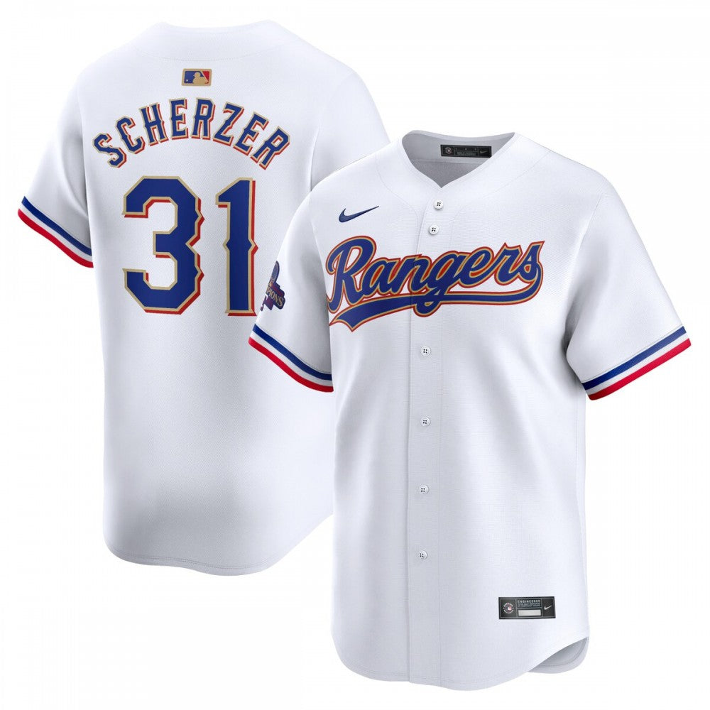 Max Scherzer Texas Rangers Nike 2024 Gold Collection Limited Player MLB Jersey?C White