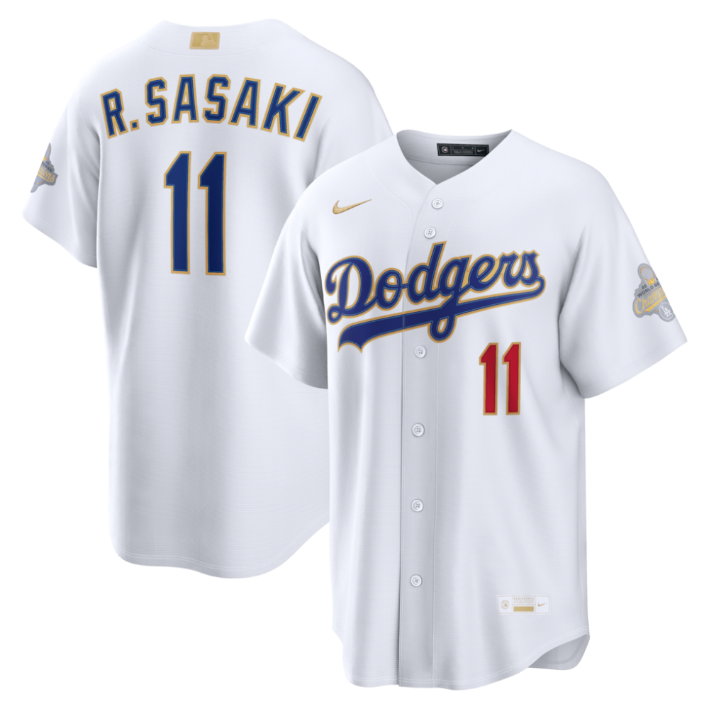 Roki Sasaki Los Angeles Dodgers Nike 2026 Gold Collection Stadium MLB Jersey - White