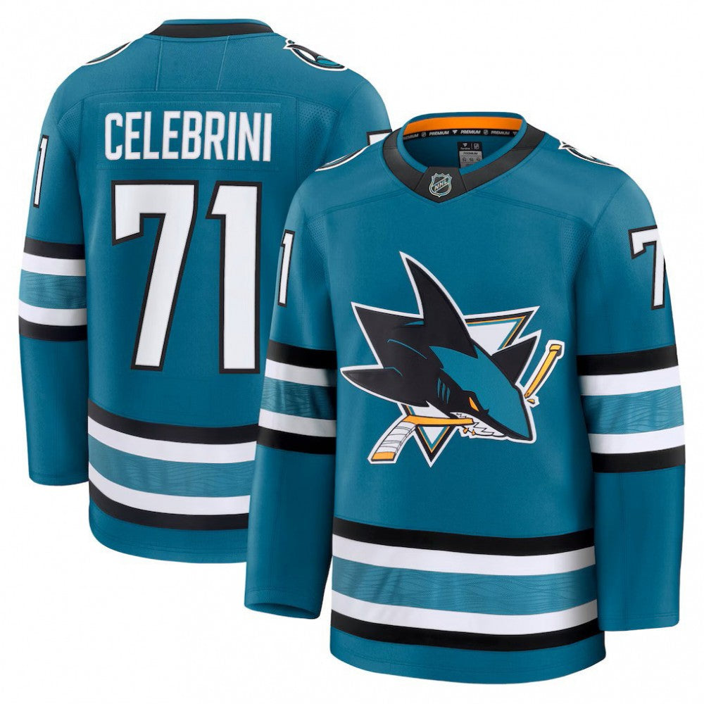 Men's San Jose Sharks Macklin Celebrini Teal Home Premium NHL Jersey