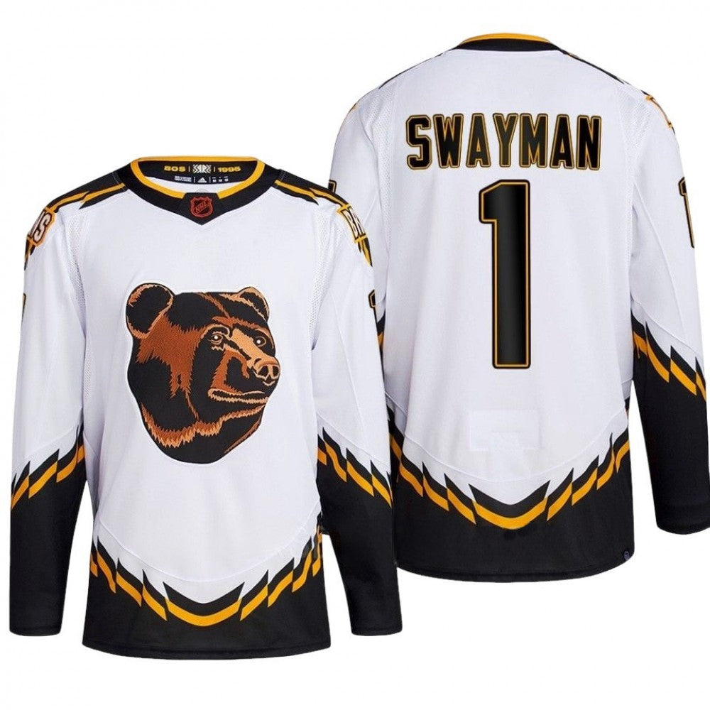 Jeremy Swayman Boston Bruins White Reverse Retro Premium NHL Jersey