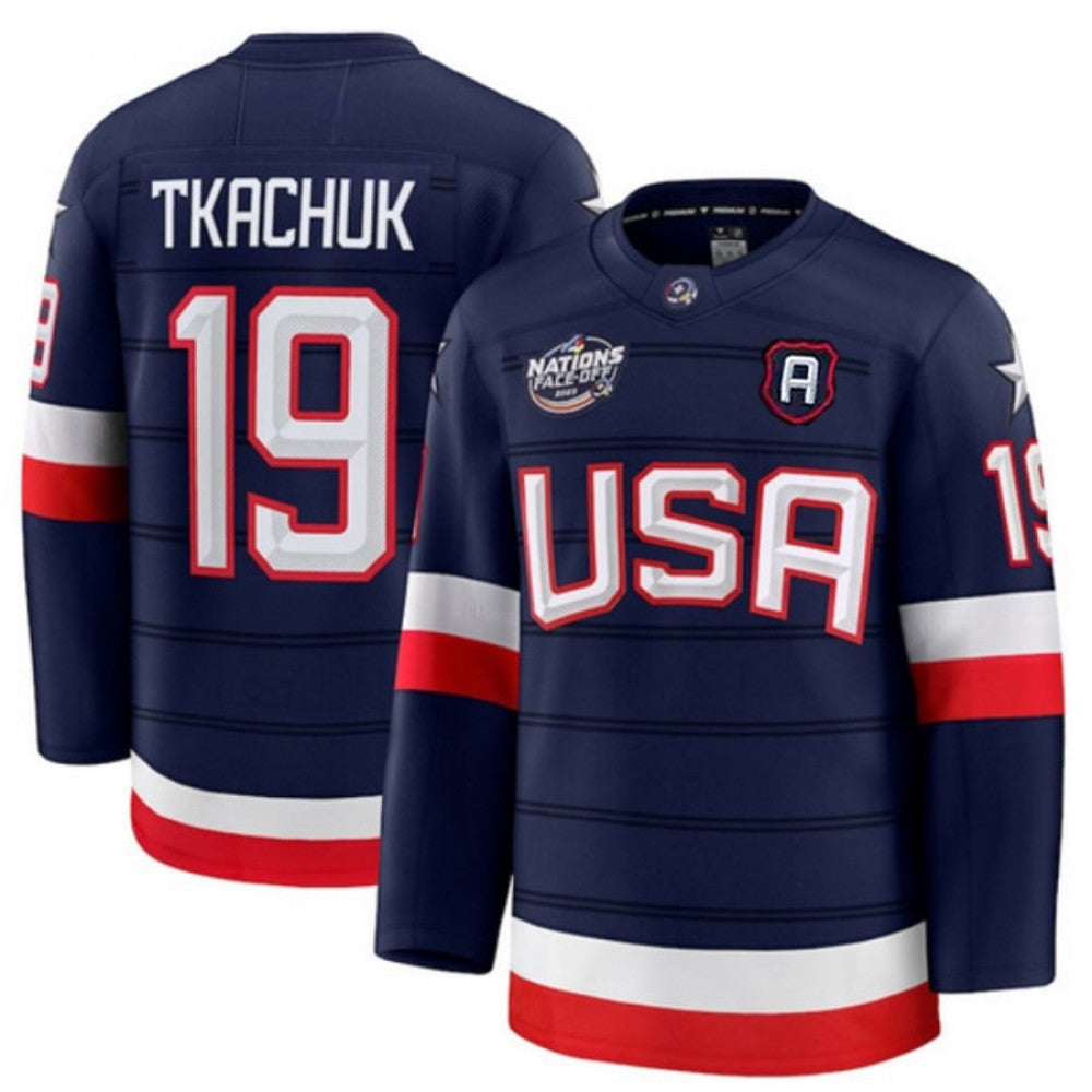 Matthew Tkachuk USA 2025 Navy 4 Nations Face-Off NHL Jersey