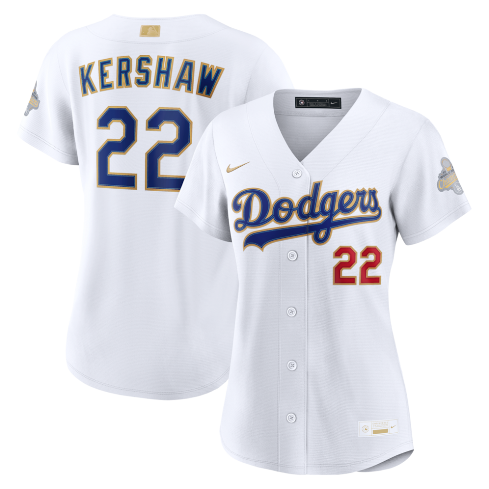 Clayton Kershaw Los Angeles Dodgers Nike Women's 2026 Gold Collection Stadium MLB Jersey - White