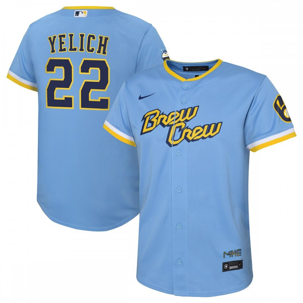 Christian Yelich Milwaukee Brewers Nike Youth 2022 City Connect Replica Player MLB Jersey - Powder Blue