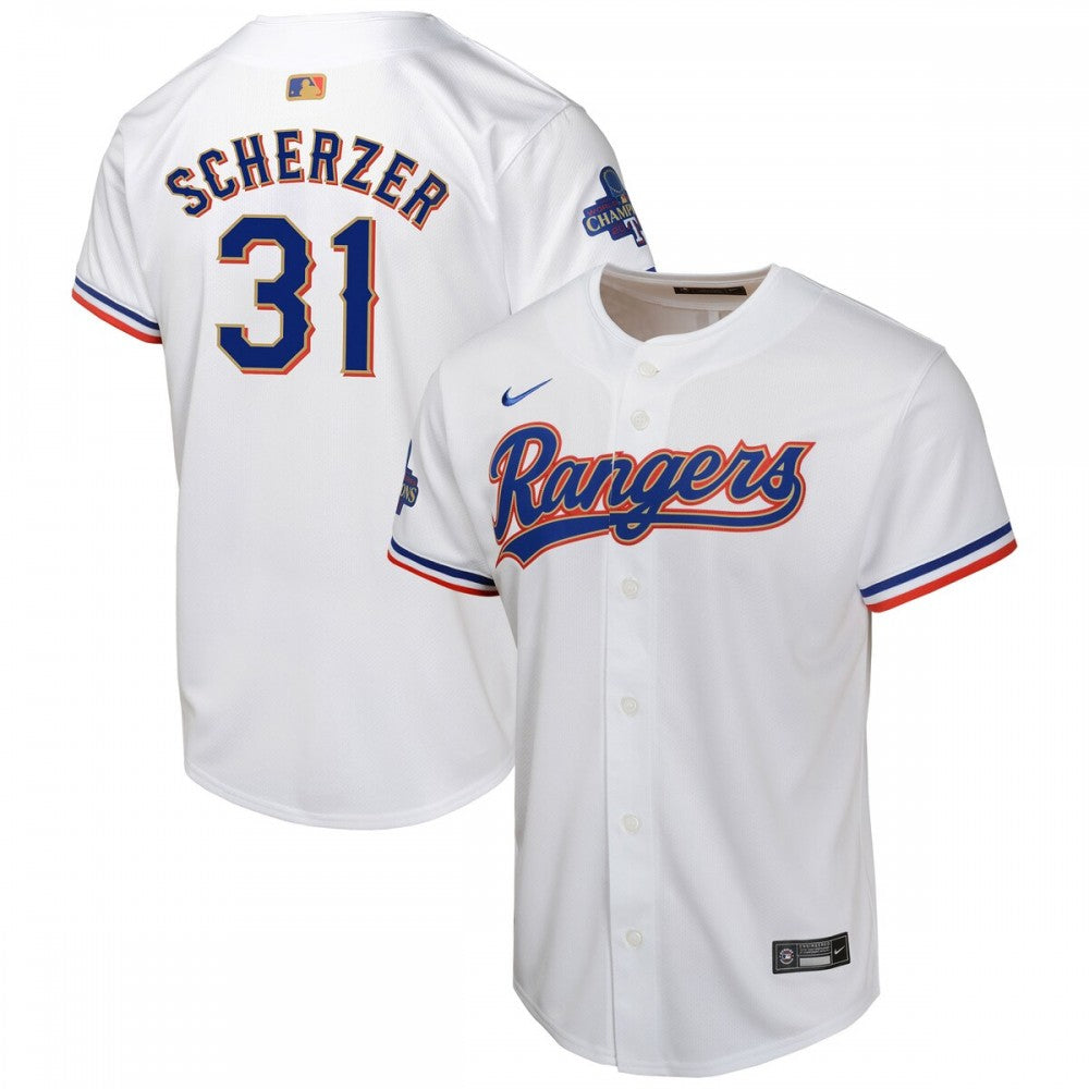 Max Scherzer Texas Rangers Nike Youth 2024 Gold Collection Limited Player MLB Jersey?C White