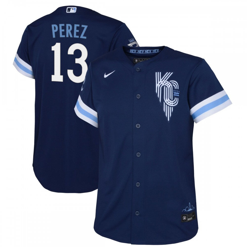 Salvador Perez Kansas City Royals Nike Youth 2022 City Connect Replica Player MLB Jersey - Navy